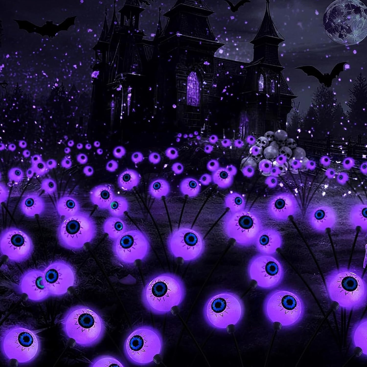 2-Pack Solar Halloween Eyeball Lights - 16 LED Green Outdoor Pathway Lights with 2 Modes, Swaying Firefly Effect, Waterproof Decor for Garden, Yard & Lawn (RED)