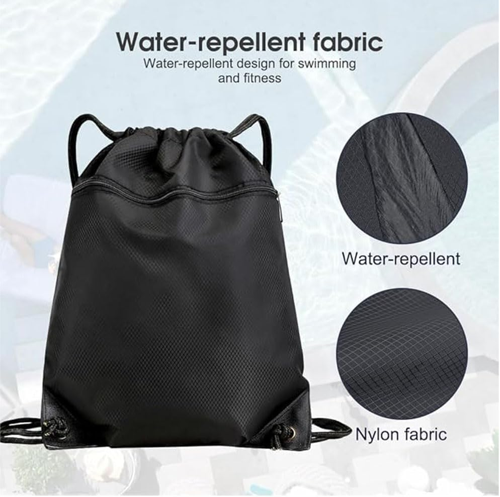 Drawstring Backpack Bag,Waterproof Back Sack Sport Gym Sackpack Bag Basketball Bag,Leisure Hiking Bag Travel Camping Bag Swim Bag with Zip Pocket Shoulder Thick Straps image number 4