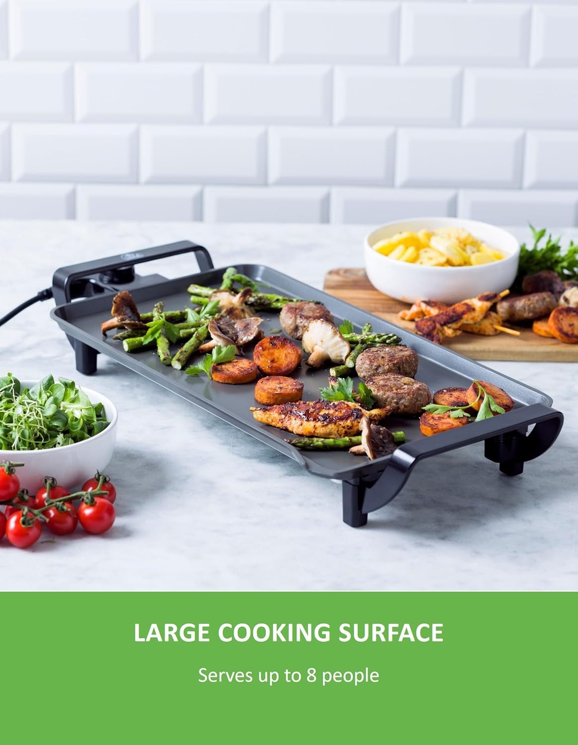 Greenlife Teppanyaki Grill Non-Toxic PFAS & Pfoa-Free Ceramic Nonstick, 5 Temperature Settings, Quick Even Heating,Large Cooking Surface, Black image number 4