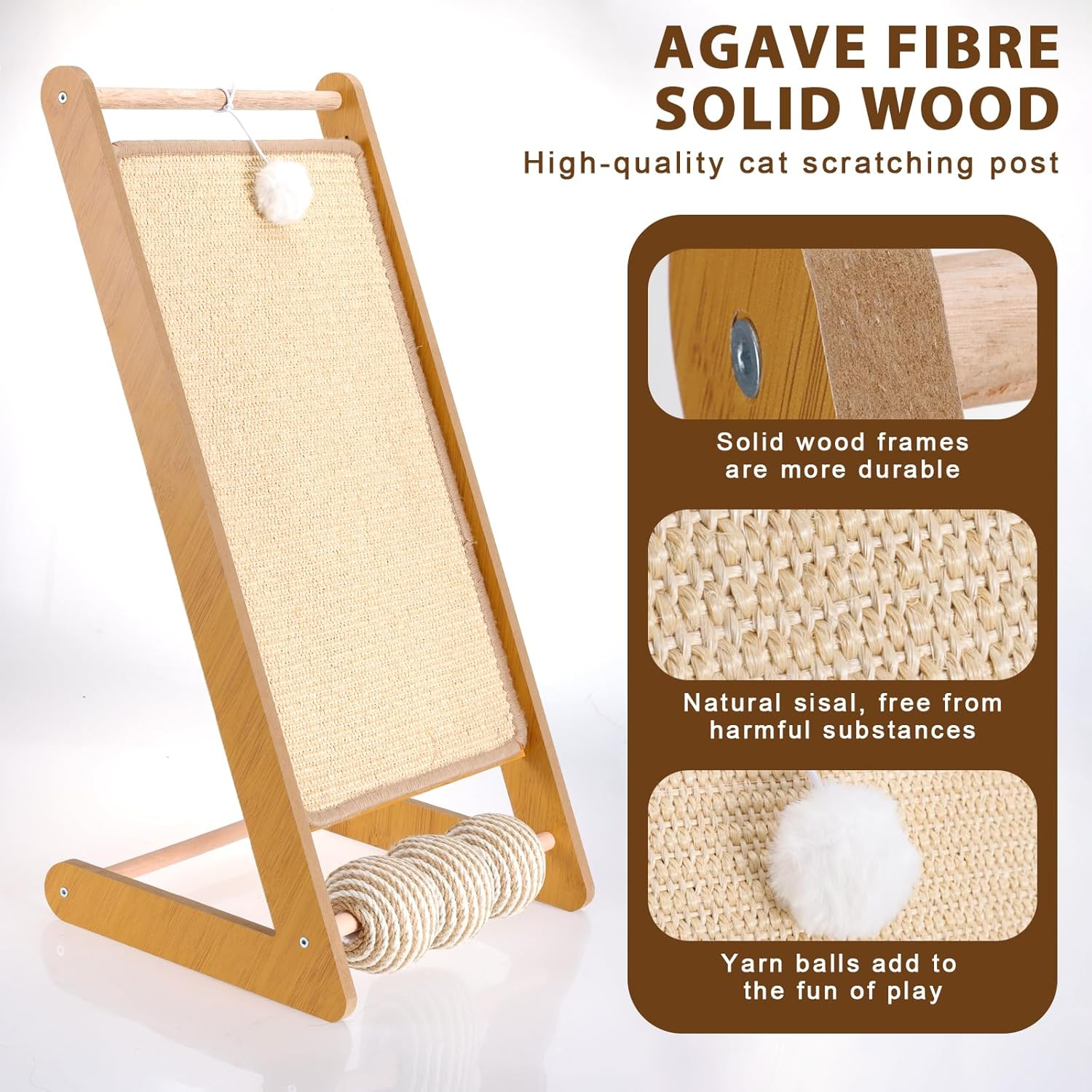 Fiula L-Shape Sisal Cat Scratching Board, Cat Scratching Post, Scratching Furniture Cat, Sisal, Vertical Scratching Board for Cats with Ball Toy, Suitable for Cats of All Ages image number 3