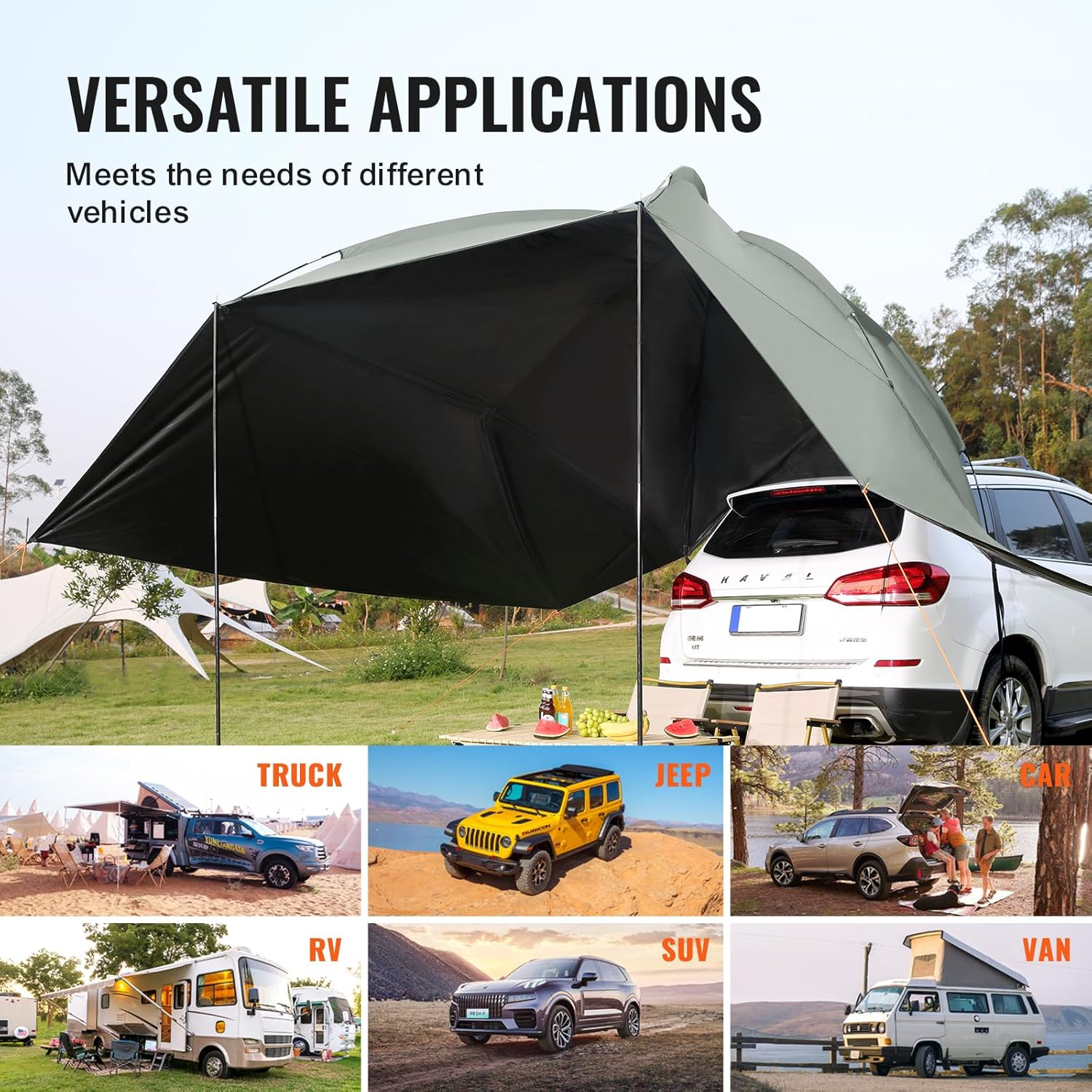 VEVOR Awning Caravan 3 X 2.1 M Sun Canopy Motorhome UV50+ UV Protection Awning 190-T Polyester Fabric Awning PU2000 Mm Waterproof Includes Portable Bag Ideal for Camping Family Reunion Trips image number 6