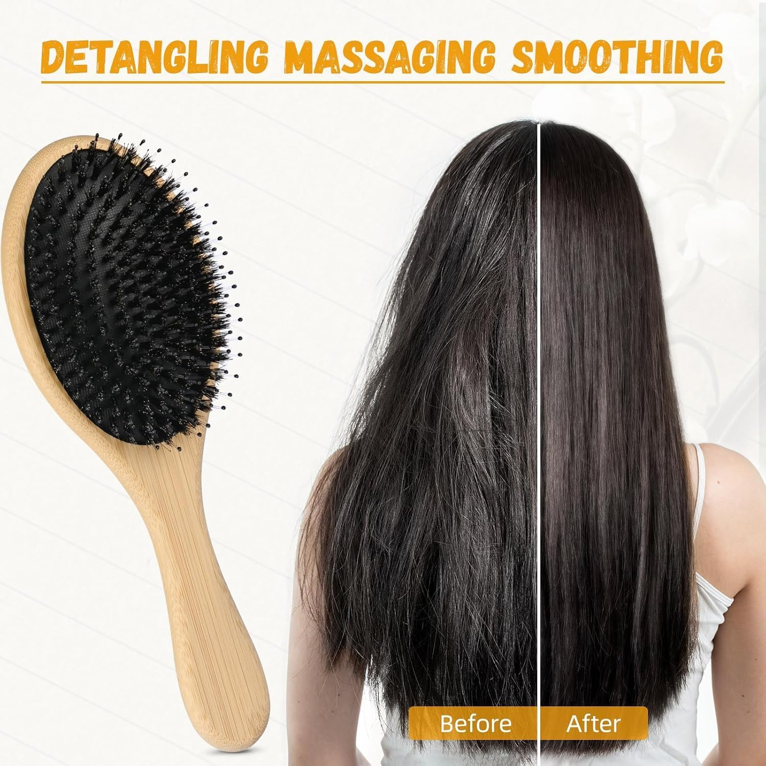 2Pcs Bamboo Boar Bristle Hair Brush Soft Nylon Blend Detangling Brush,Bamboo Hair Brush Wood with Natural Pins,Bamboo Wood Hair Brush Detangling Brush Hair Brush,Bamboo Hair Brush with Boar Bristles image number 6