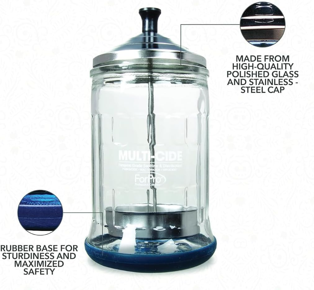 Forpro Multi-Cide Midsize Disinfecting Jar - Disinfectant Glass Jar for Manicure & Spa Implements - 21 Ounces, 8&rdquo; H X 4.25&rdquo; W image number 2