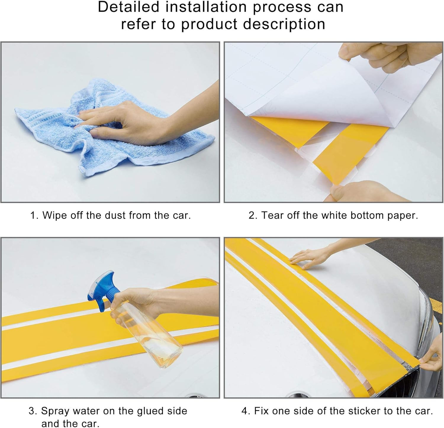 TOMALL 49"X 8.7" Car Hood Stripe Sticker - Auto Racing Body Side Decal, Skirt Roof Hood Bumper Vinyl Modified Decoration for Car (White) image number 6