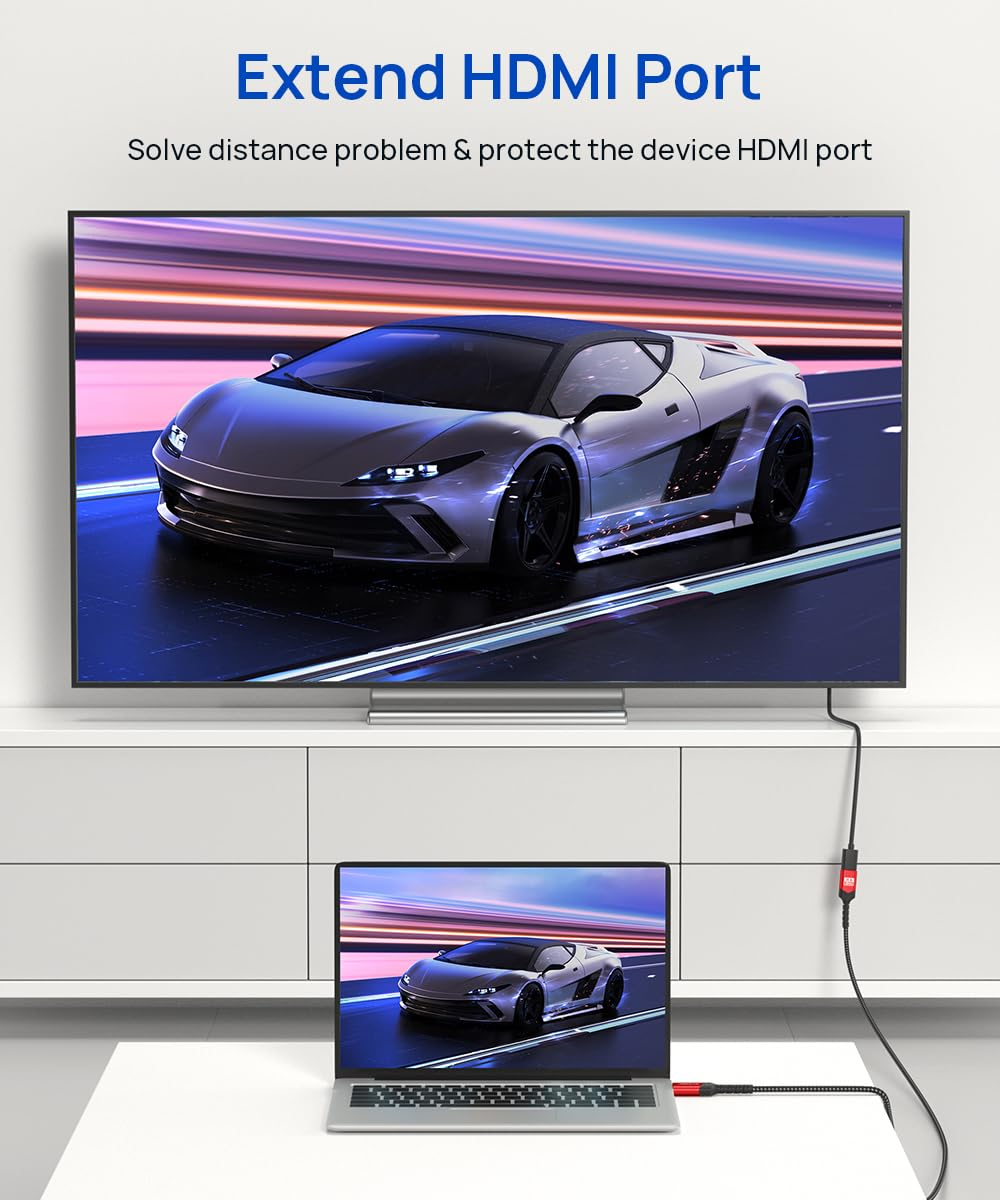 JSAUX HDMI Extension Cable 1M, 4K 60Hz High Speed HDMI Extender Cord Male to Female Adapter Connector (HDR HDCP 2.2), Compatible with Roku TV Streaming Stick, Bluray Player, HDTV, Laptop, PC - Red image number 4