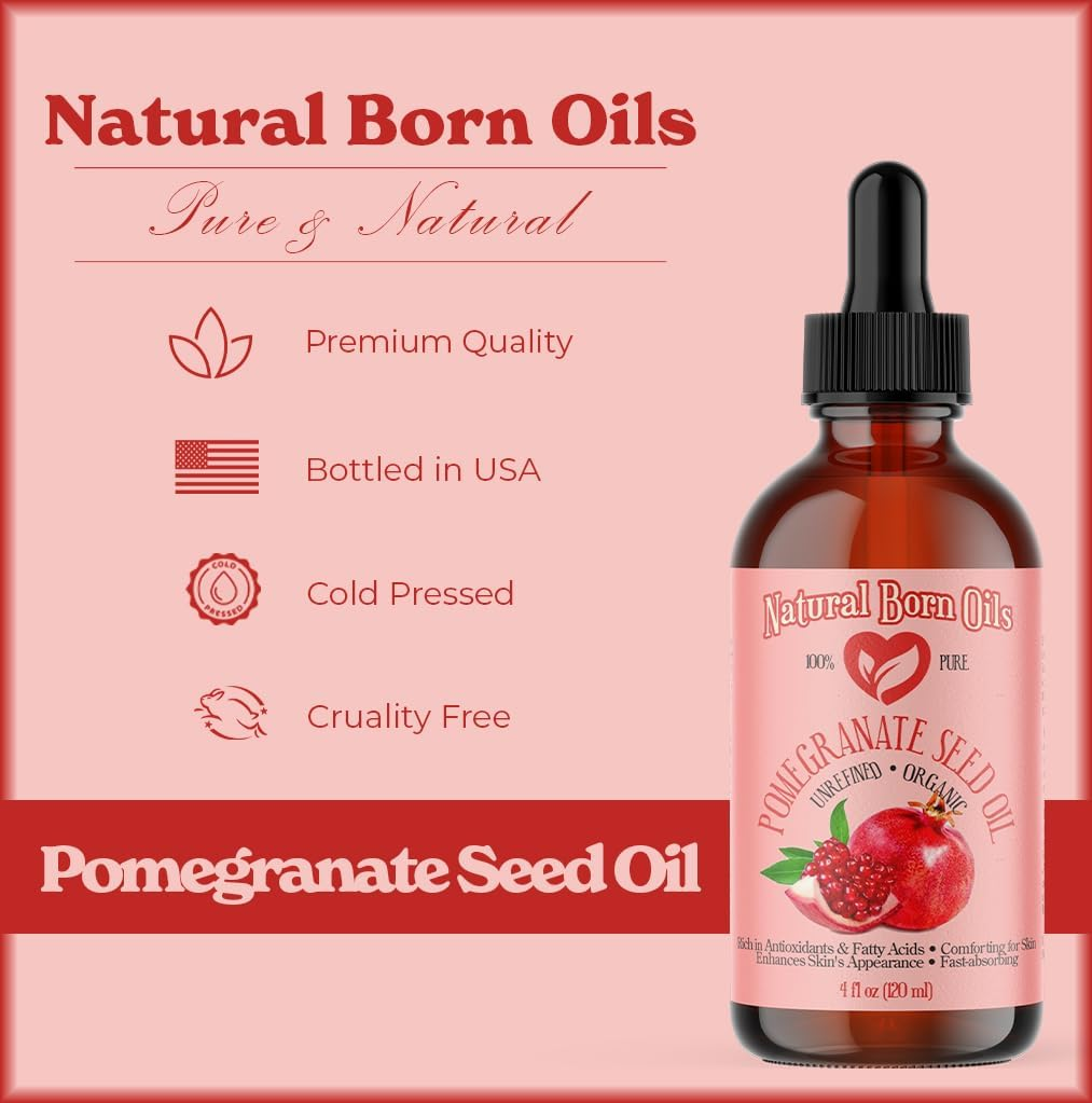 8Oz Pomegranate Seed Oil, 100% Pure and Natural, Organic and Rich in Antioxidants for Supple, Soft Skin and Hair - Includes Pump & Flip Cap