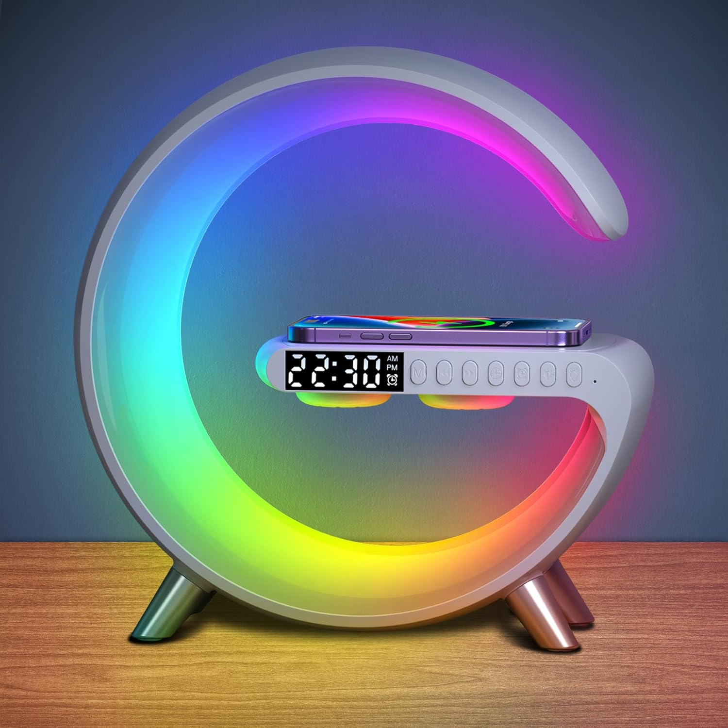 Smart LED Table Lamp, Wireless Charger Atmosphere Lamp, 4-In-1 Wireless Charger, Night Light, Alarm Clock, and Bluetooth Speaker with App Control, Night Lamp for Home Decor, Bedroom, Office image number 4