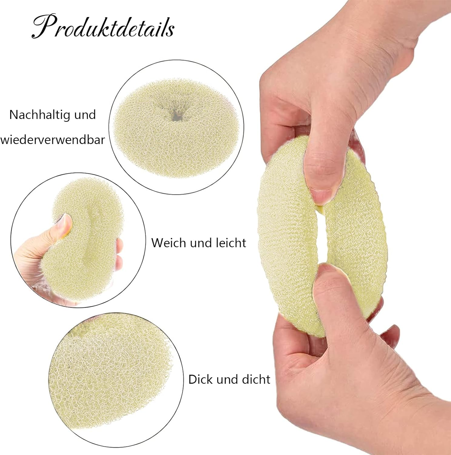 Pack of 6 Bun Cushions, Doughnut Hair Bun Maker Set with 10 Elastic Hair Bands and 10 U-Shaped Hair Pins, VEGCOO Bun Pillow Small and Large Nylon Hair Donut Brown Bun Aid for Children Women Girls (White) - White image number 2