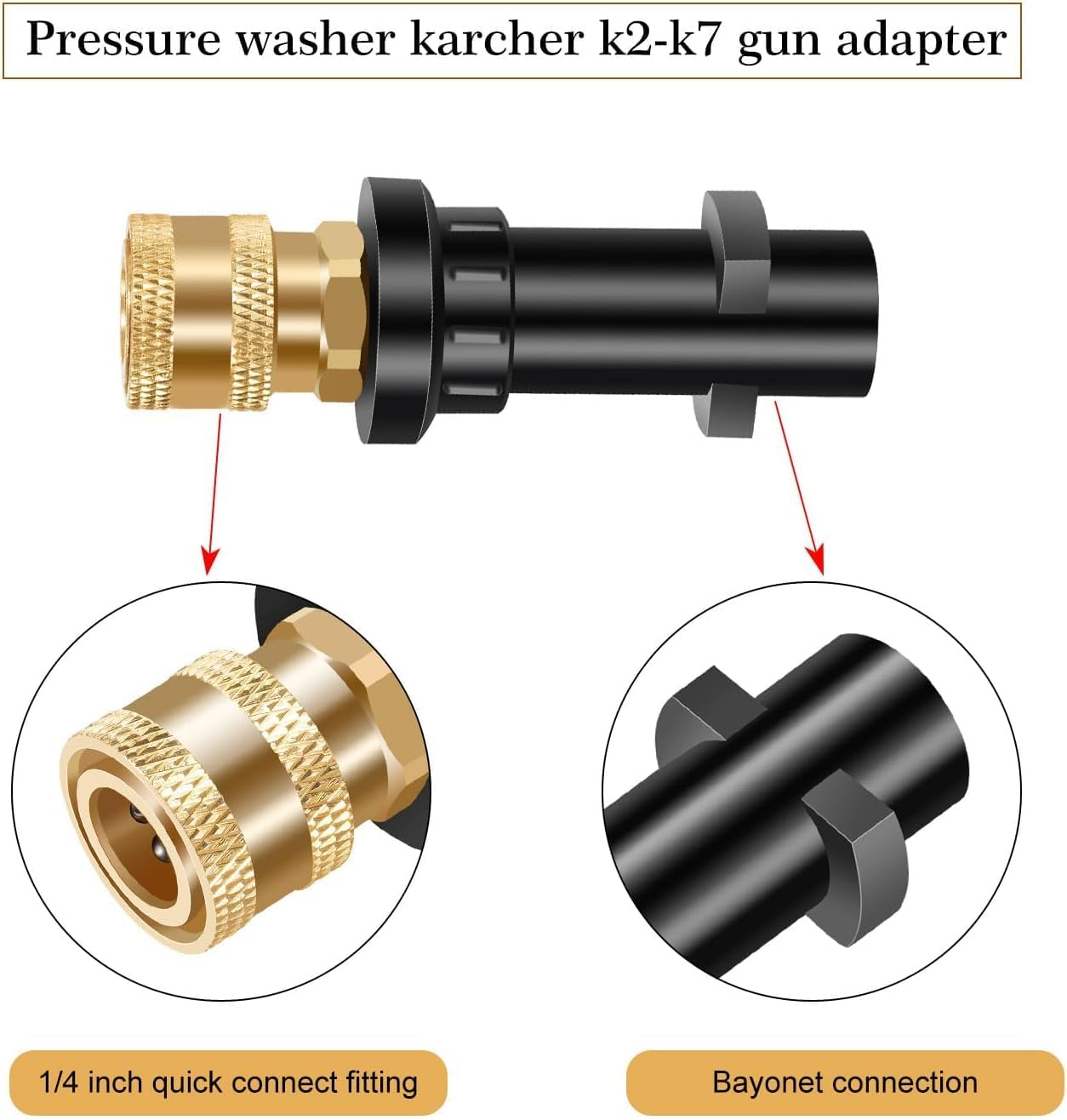 High Pressure Cleaner Gun Adaptor for K2 K3 K4 K5 K6 K7 with 1/4" Brass Adaptor,Female Fitting Quick Connector with 1 Pcs High Pressure Cleaner Gun Nozzle image number 2