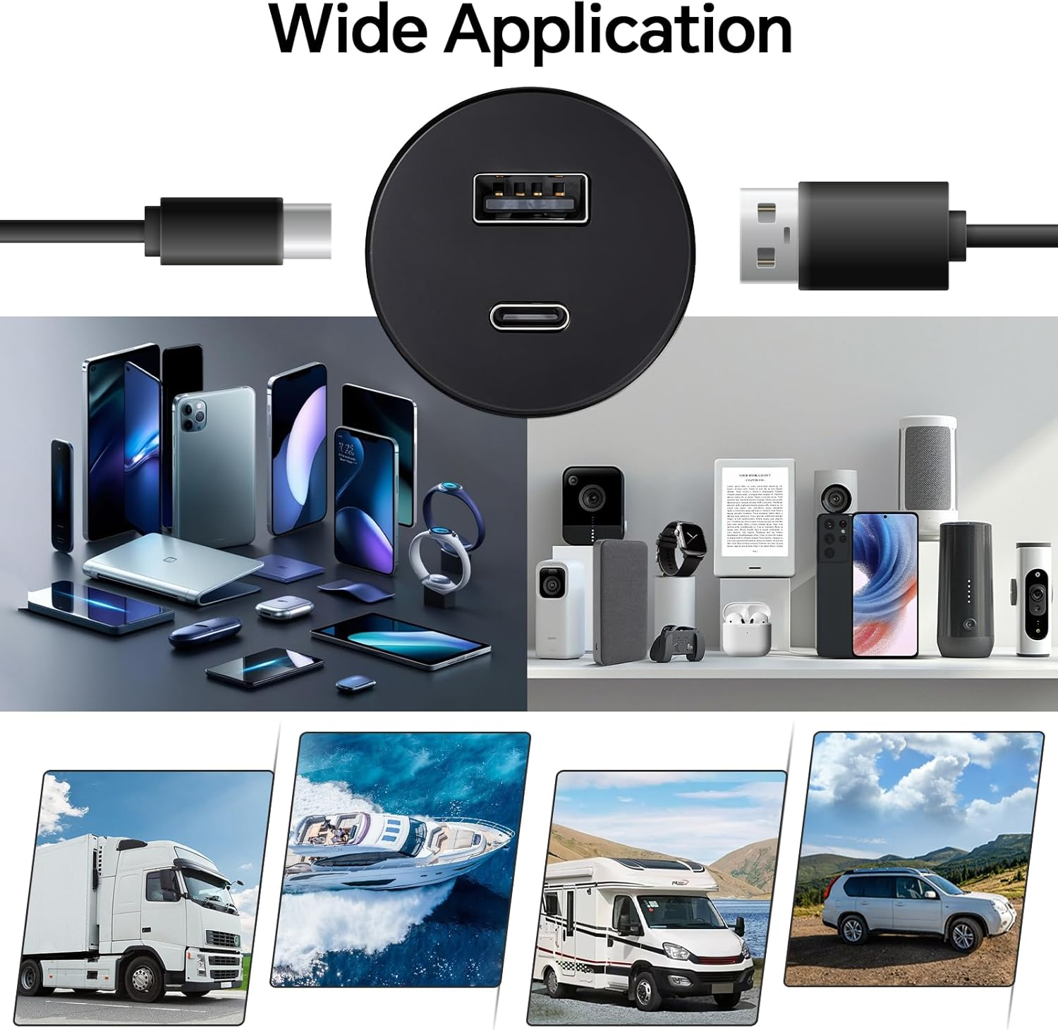 USB Socket 12V Aluminum, Dual Port 18W QC3.0 USB-A & 30W PD3.0 USB-C for RV Camper Van Caravan Boat Trailer Truck Car Yacht