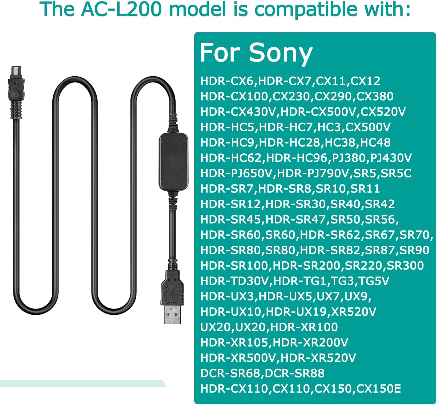 AC-L200 AC-L25A USB Cable for Sony DSC-HX1 DCR-UX5 UX7 HDR-XR100 NEX VG30 VG900 DEV-50 FDR-AX33 image number 3