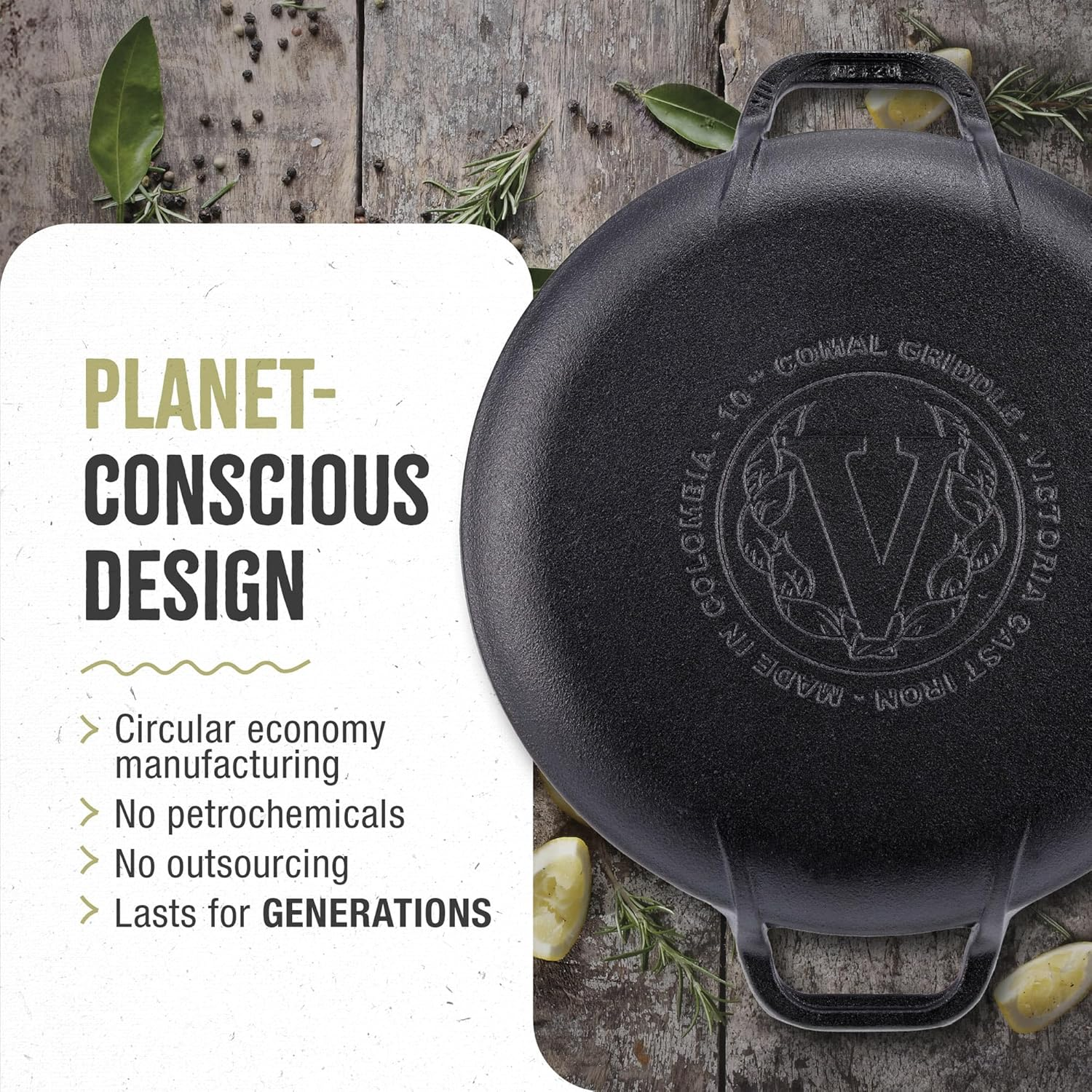 Victoria Induction Cooking Plate for Pizza Enamelled Cast Iron, 25 Cm Frying Pan with Handles, Fire, Barbecue, Oven, Ceramic Hob, Gas, Comal Toxic-Free PTFE Free