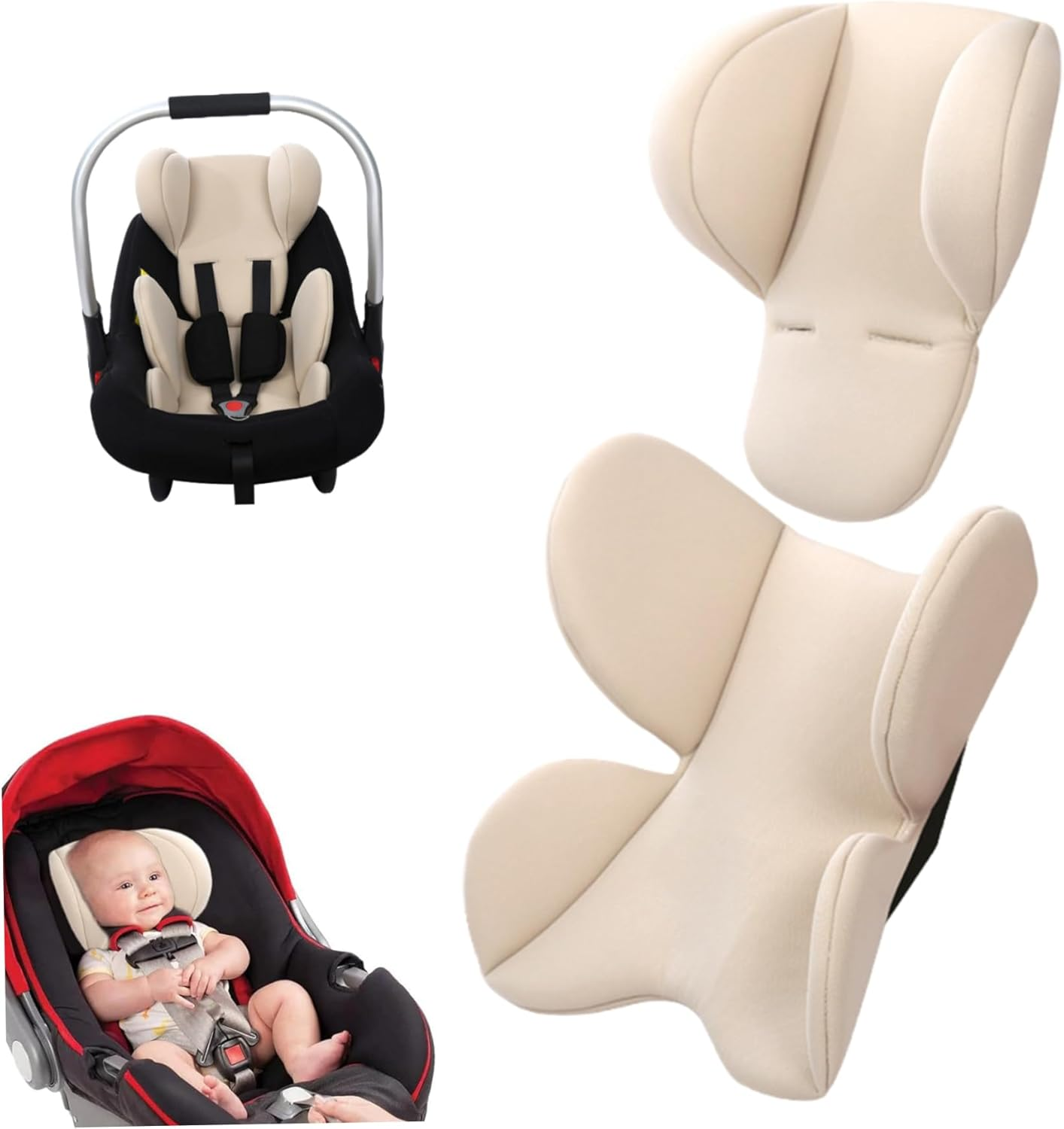 Carseat Insert Support for Newborn, 2Pcs Infant Car Seat Insert, Soft Breathable Stroller Cushion Pads with Split Design for Body Support & Headrest image number 3