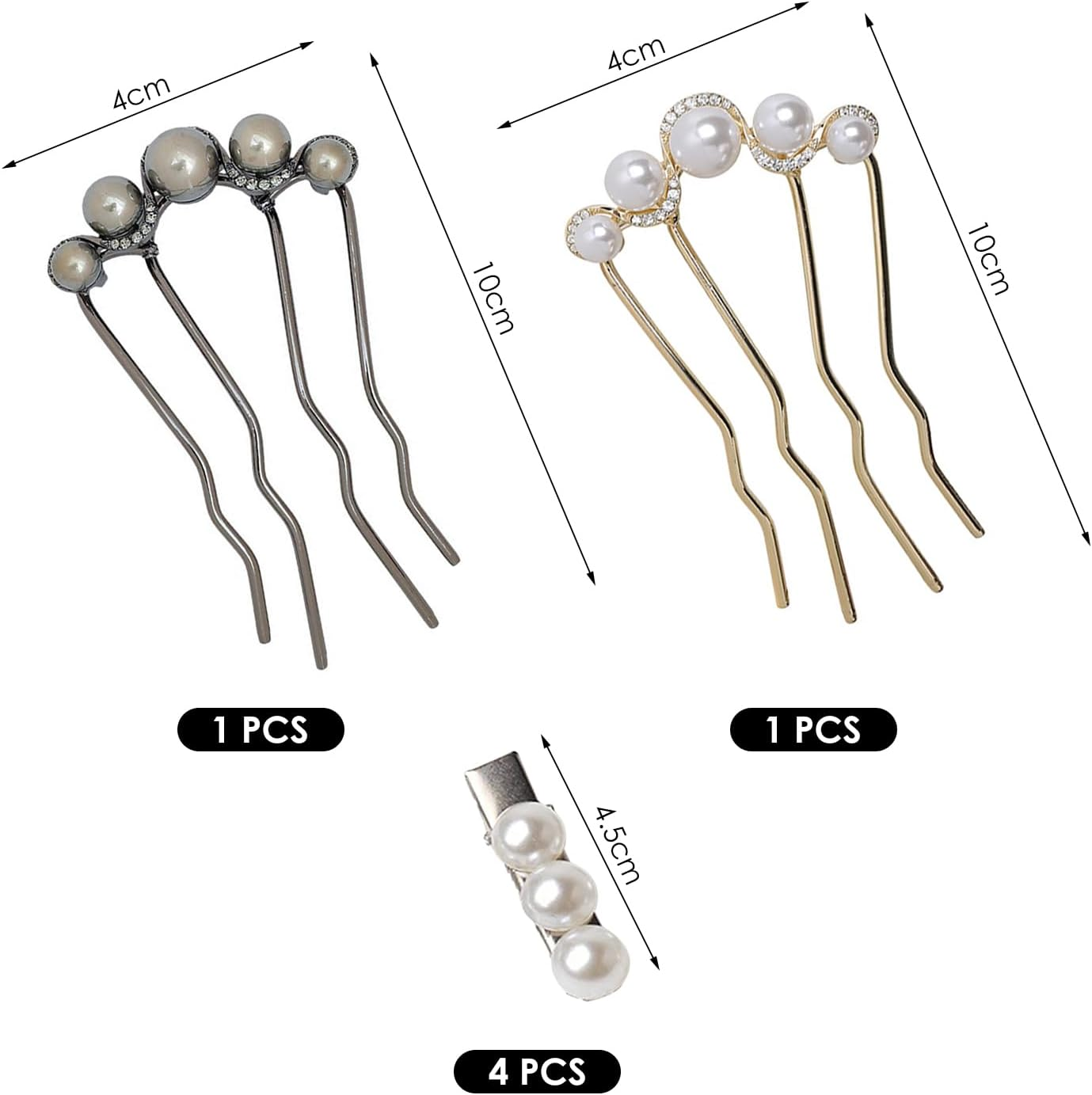 2 Pearl Hair Combs, 4 Pearl Word Clips, Elee Princess Hair Pins, U-Shaped Fixed Hairpins, Sideburns to Organise Hair, Hair Accessories for Girls image number 1