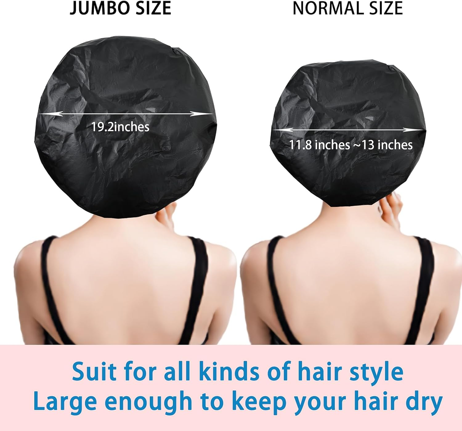 CHFONG Super Jumbo Shower Cap 2 PCS Waterproof Shower Caps for Women, Extra Large Shower Cap, Reusable Super Large Bath Caps Hair Cap for Long Thick Curly Hair, Locs, Twist Braids - Black + White