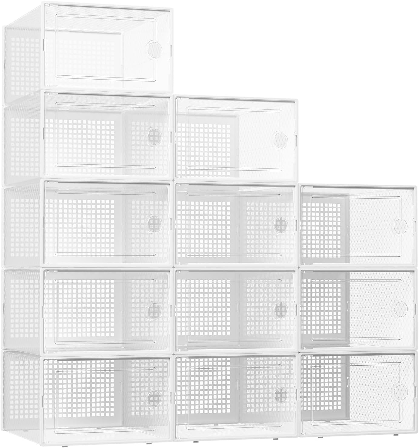 Kuject Large Shoe Organizers Storage Boxes for Closet, 12 Pack Clear Plastic Stackable Storage Bins with Lids, under Bed Shoe Containers for Entryway, Drop Front, Fit up to Women'S Size 10,Black