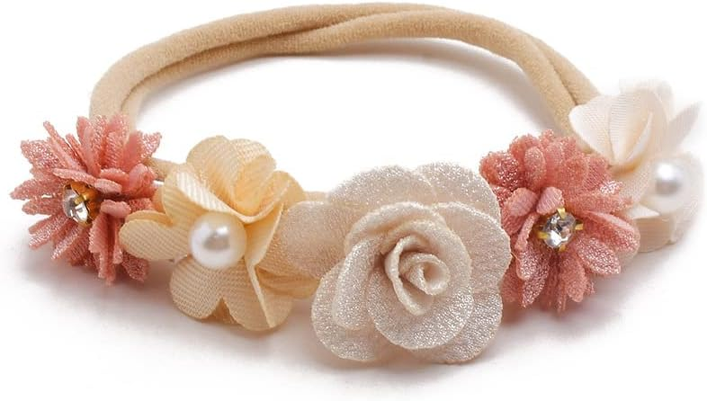 FGSS Floral-Headbands Flower-Crown for Baby Girls Elastic Nylon Hairbands for Newborn Infant Toddler Hair Accessories Pack of 3 image number 2