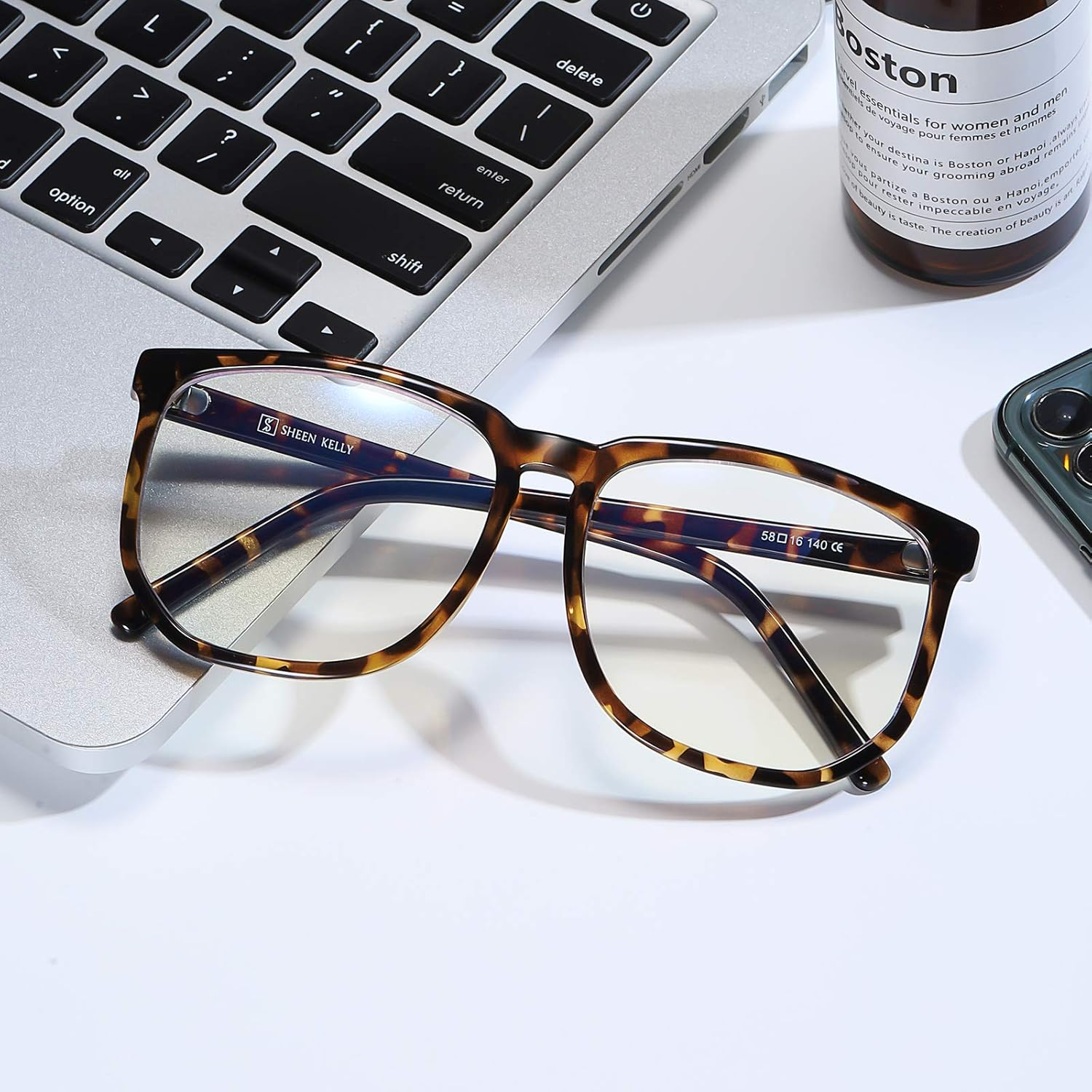 Oversiezd Large Frame Clear Lens Glasses anti Blue Light Square Anti-Fatigue Glasses Nerd Black/Tortoiseshell Tinted - 1 image number 2