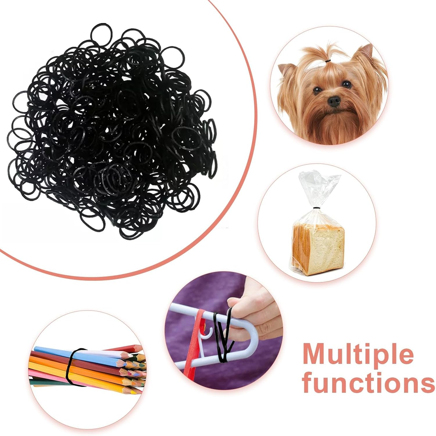 500PCS Small Black Hair Rubber Bands - Mini Seamless Elastic Hair Ties for Babies, Girls, Women - Ideal for Various Hairstyles image number 1