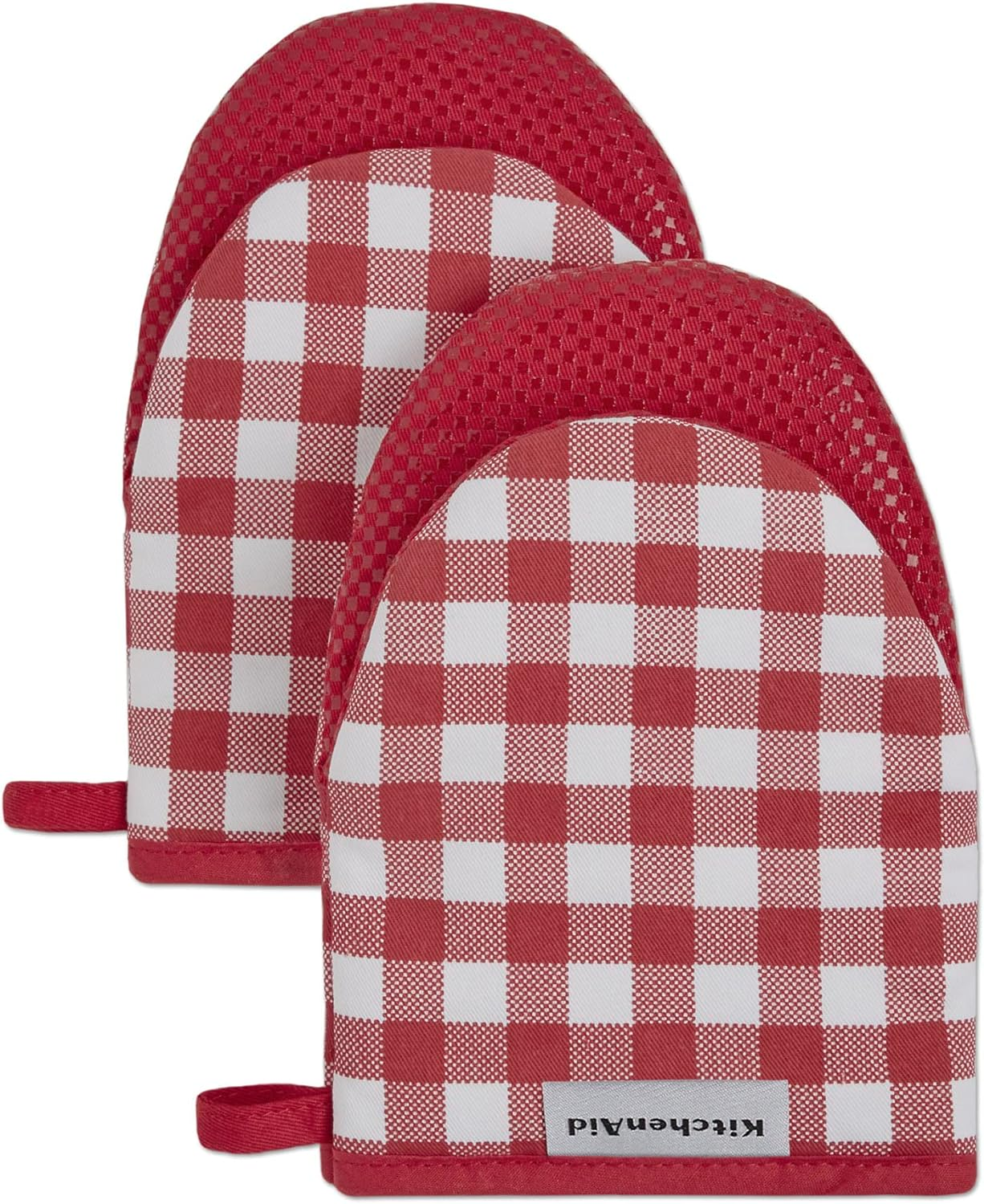 Kitchenaid Gingham Mini Oven Mitt 2-Pack Set, Onyx Black, 5.5"X8" image number 3