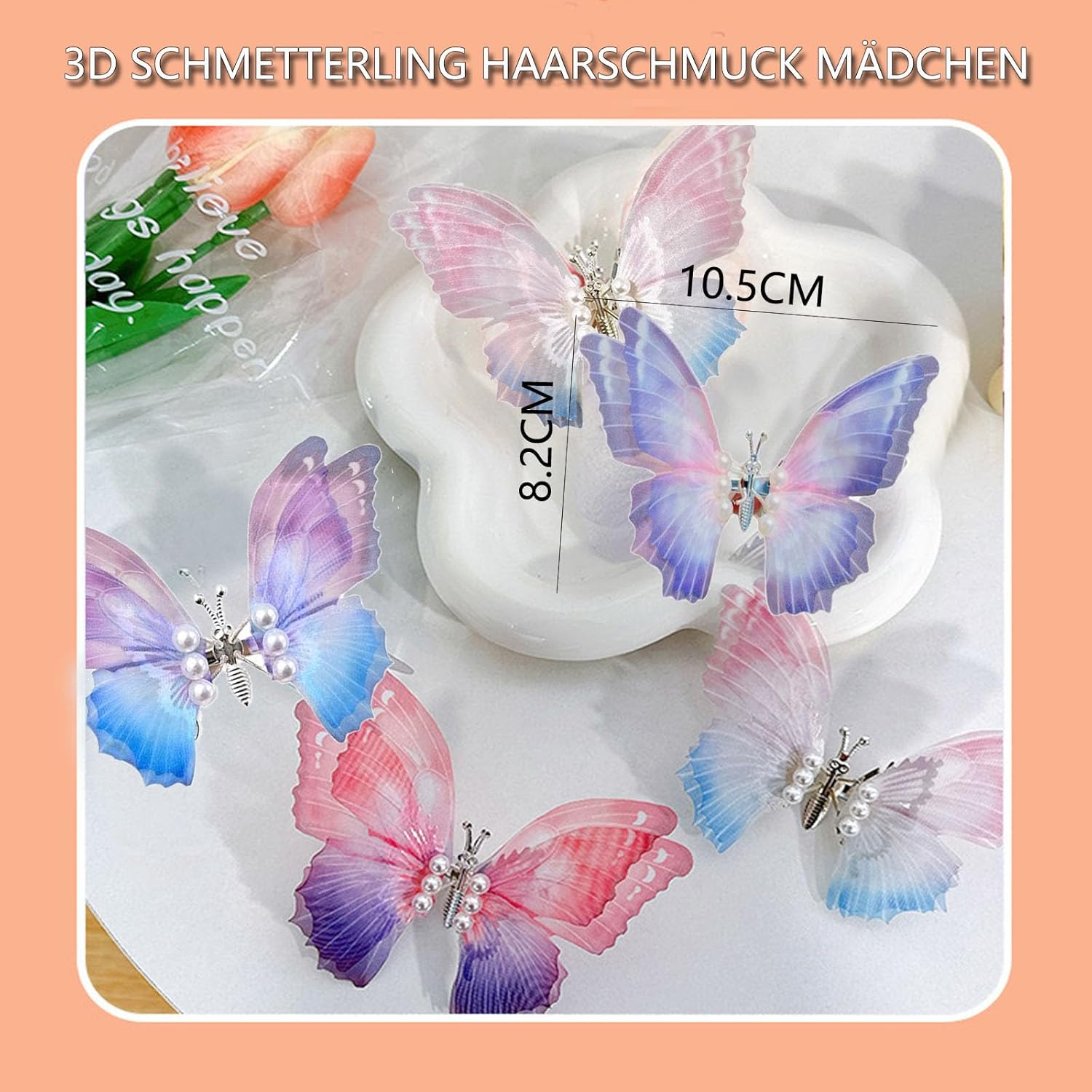 Set of 4 Butterfly Hair Clips Girls, 3D Glitter Colour Gradient Hair Accessories Girls Women Children Hair Clips Set, Bridal Wedding Jewellery Headpieces Hair Bun Hair Accessories image number 2