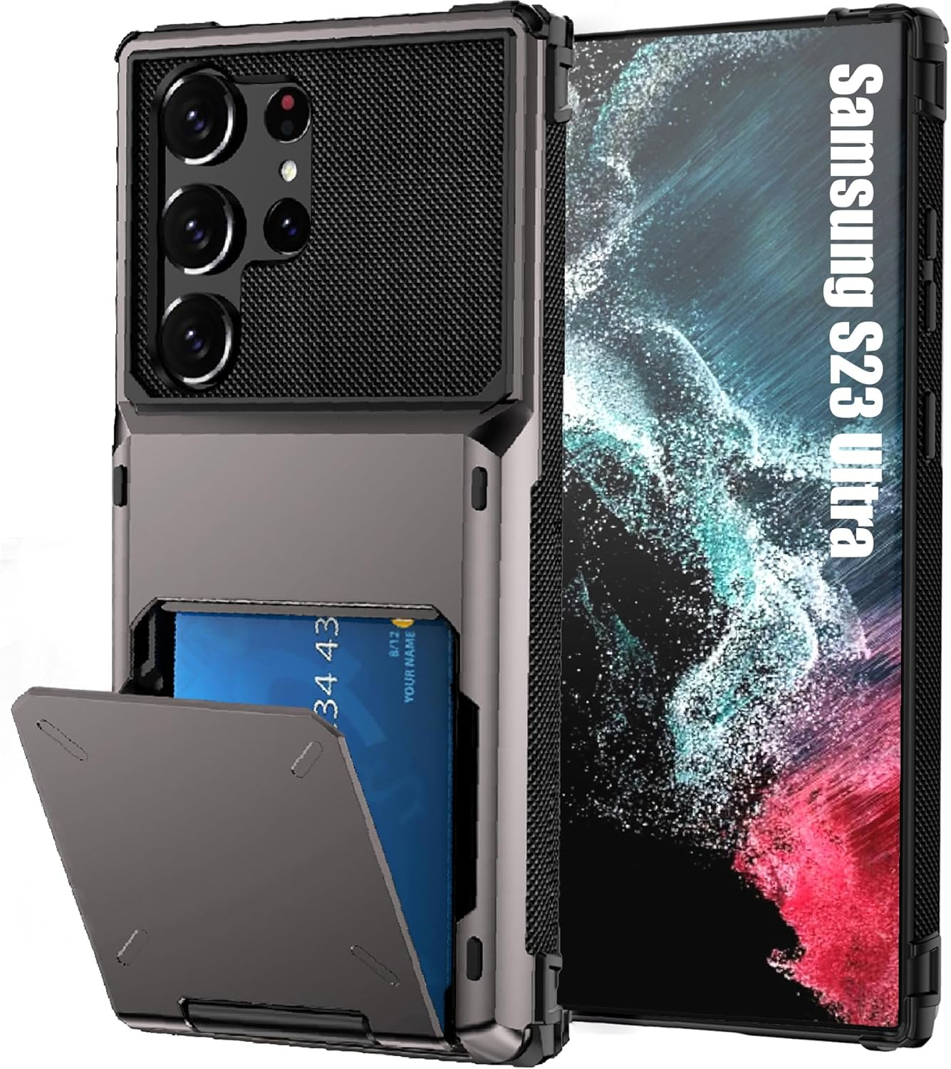 For Samsung Galaxy S23 Ultra Case with Card Holder[Store 5 Cards]Wallet Case, Rojarou S23 Ultra Case with Hidden Card Slot Heavy Dual Layer Shockproof Protective Phone Cover for Samsung S23 Ultra,Grey image number 5