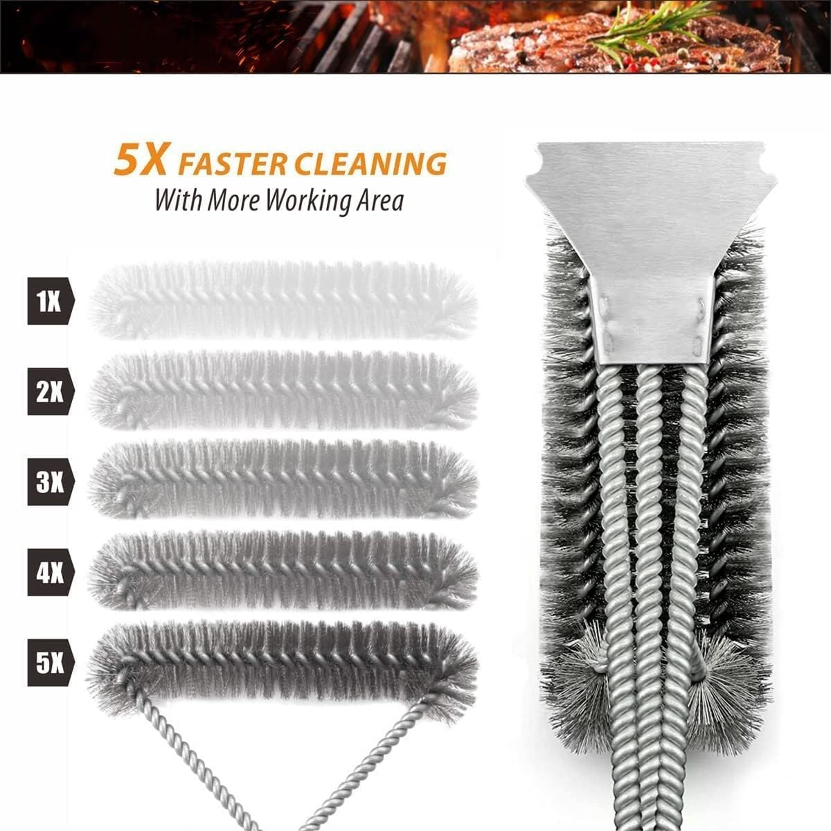 Grill Brush and Scraper, BBQ Cleaning Brush and Stainless Steel Bristles and Extra Long PP Handle, Barbecue Brush for Cleaning Charcoal Grill, Electric Grill image number 3