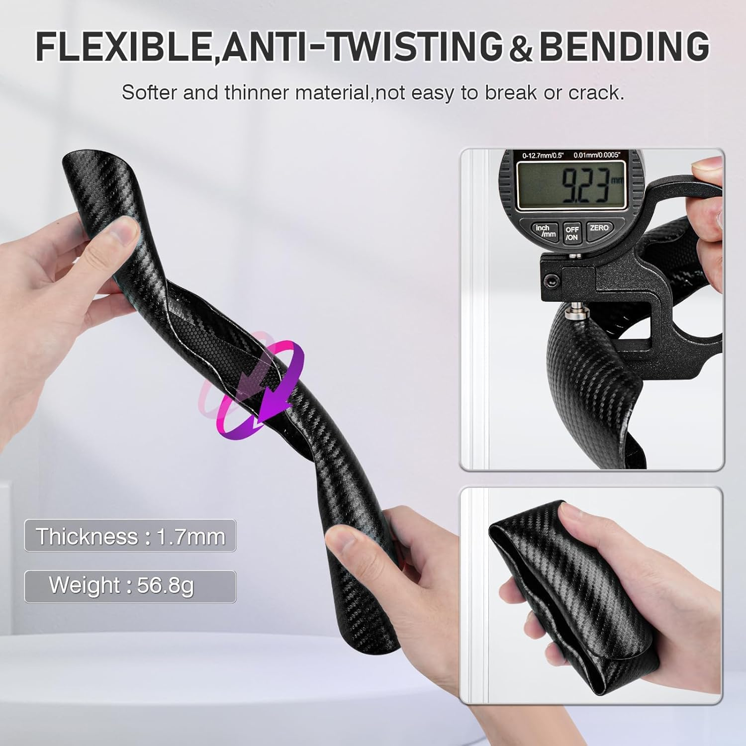 Car Carbon Fiber Steering Wheel Cover, 3Pcs Segmented Anti-Slip Steering Wheel Protector for Men and Women, Suitable for 99% of Cars on the Market image number 5