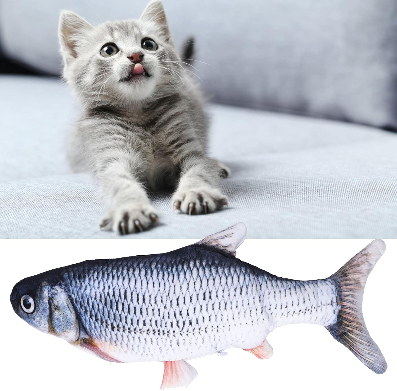 Electric Flopping Fish, Bite‑Resistant Fish Catnip Toys Flopping Fish Cat Toy Durable Cat Kicker Fish Toy for Pet for Activity(Crucian Carp USB Charging) image number 3