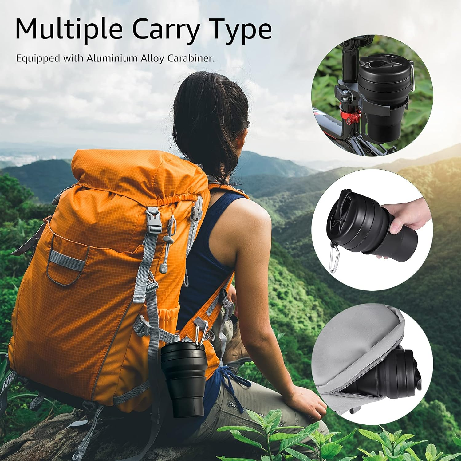 2PACK Collapsible Coffee Cup, 16 OZ 480Ml Silicone Folding Camping Mug, Leak Proof BPA Free Portable Sport Bottle with Lids for Hiking, Microwave & Dishwasher Safe (Black) image number 1