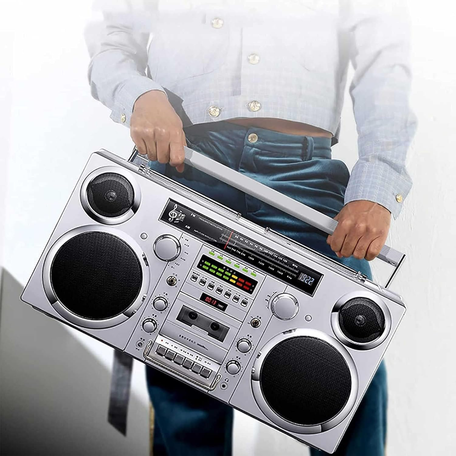 Retro Tape Player, Vintage Cassette Boombox with Hi-Fi Speaker, Cd/Usb/Cassette/Bluetooth/Aux, Bluetooth Connection, Headphone Jack, Old-Fashioned Recorder for Home, Beach