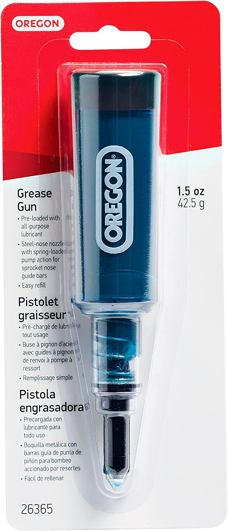 Oregon Grease Gun for Chainsaws, Pre Loaded All Purpose Lubricant, Easy Refill, Universal for Most Makes/Models of Saw Chains and Cutters (26365), Black