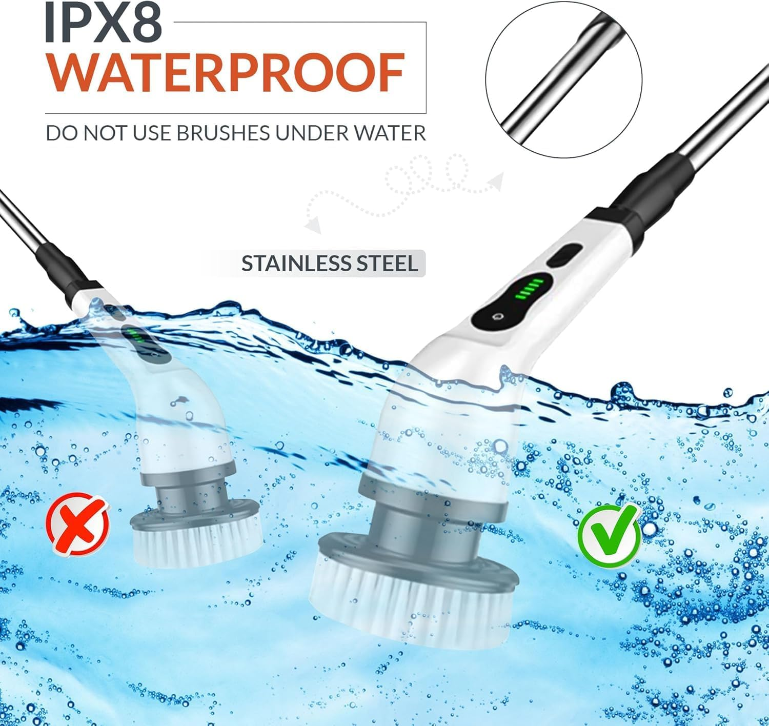 Electric Spin Scrubber, Cordless Electric Cleaning Brush Set &ndash; 9 Replaceable Drill Brush Heads, Upgraded Extension Handle, Powerful Scrubber for Bathroom, Kitchen, Tiles, Floor (White) image number 4