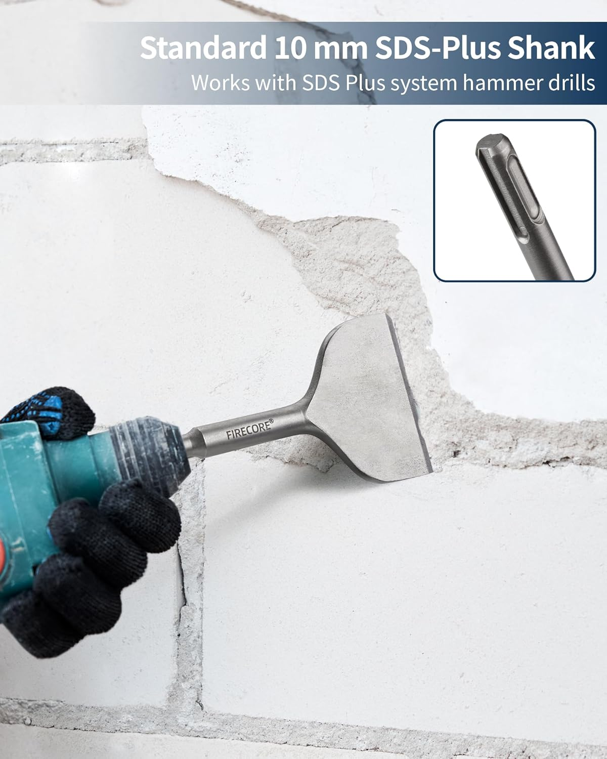 Firecore Sds-Plus Wide Flat Chisel 75X165Mm（3" X 6.5"） Bent Tile Scraping Jackhammer Drill Chisel（Fs18365）
