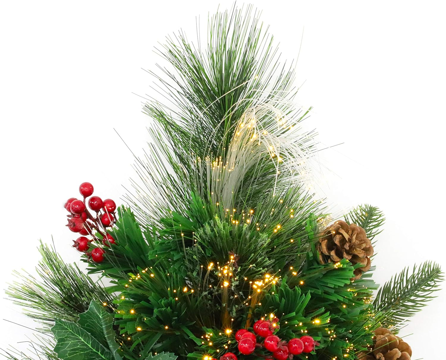 Christmas Concepts&reg; 2Ft (60Cm) Green Fibre Optic Pine Wall Mounted Christmas Tree with Cones and Red Berries image number 1