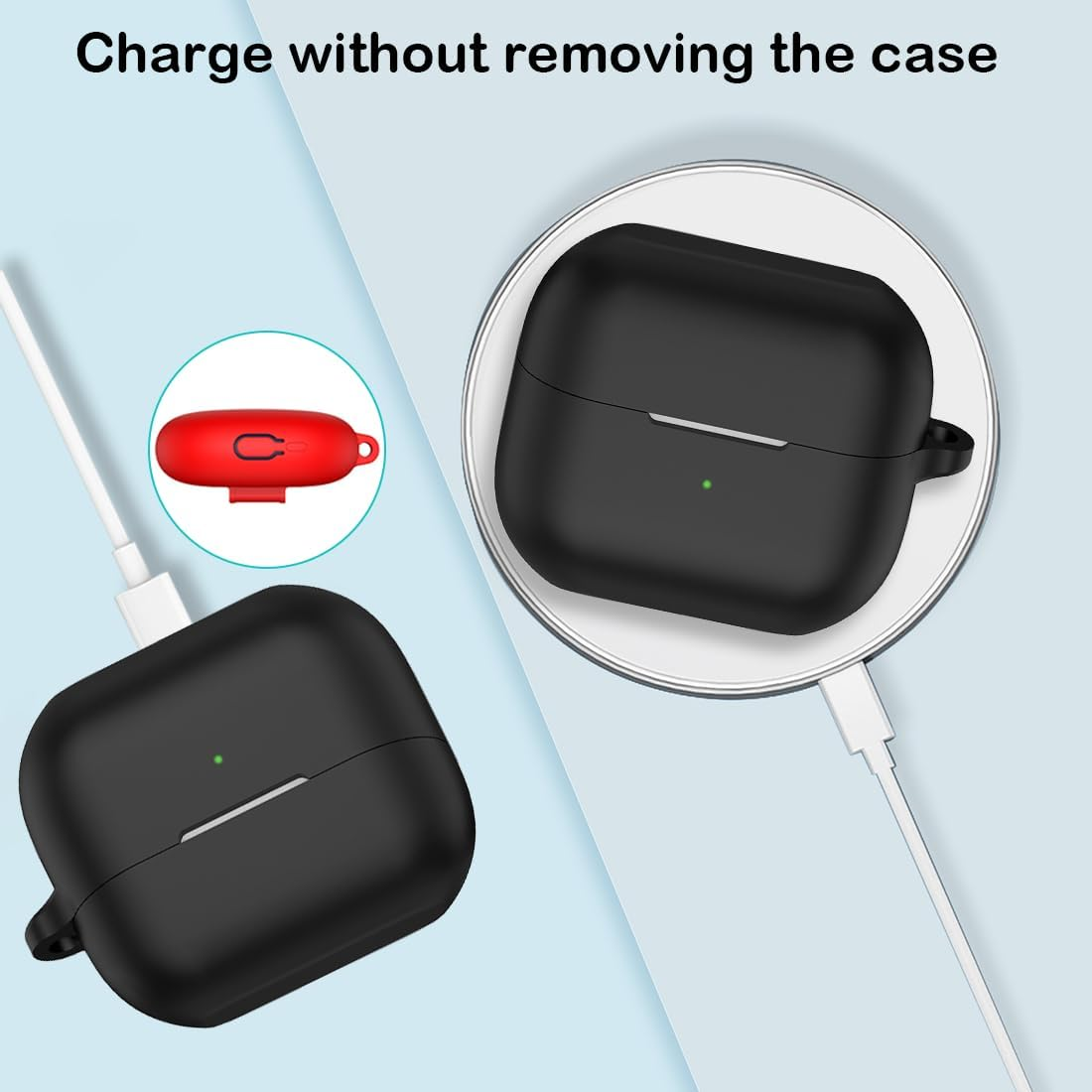 USTIYA Case for Samsung Galaxy Buds 3 Fe/Buds 3/3 Pro Protection Cover Full-Body Soft Silicone with Keychain Headphone Accessories (Black) - Black image number 4