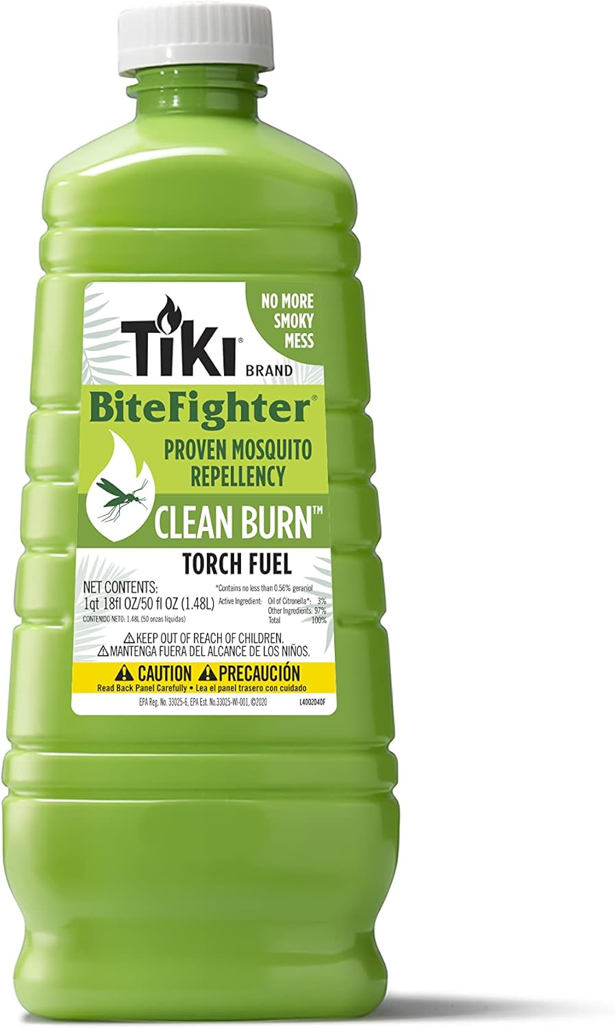 TIKI Clean Burn Torch Fuel, 50Oz, Smokeless & Low-Soot Citronella Fuel, Mosquito Repellent, Plant-Based Torch Fuel for Outdoor, Patio, Garden & Backyard Torches