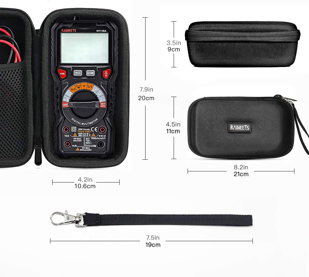 KAIWEETS HT118A Multimeter Case Hard Travel Case Replacement with Mesh Pocket for Digital Multimeter TRMS 6000 Counts Volt Meter Auto Ranging (Case Only, No Multimeter) image number 4