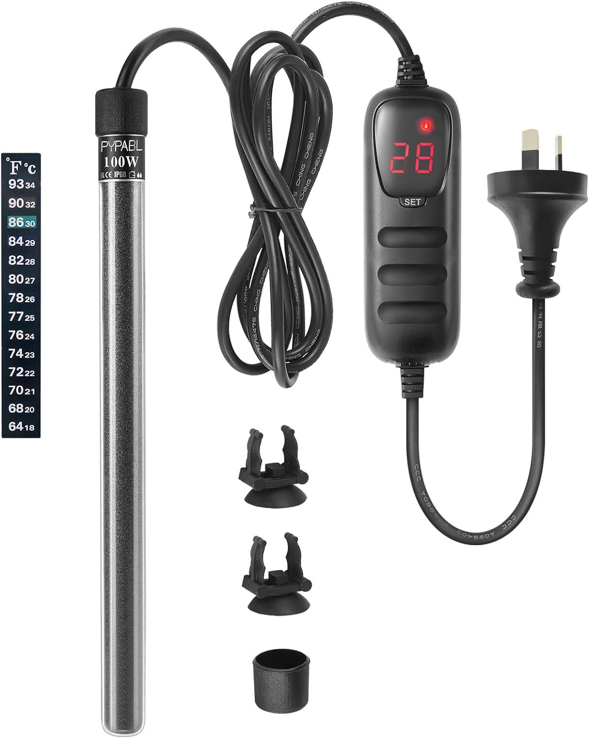 PYPABL Mini Submersible Aquarium Heater, 25W 50W 100W Small Heater for Fish Tank 1-100L with External Controller (100W) image number 5