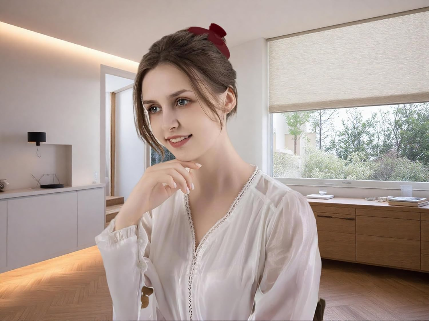 Premium Durable Acetate Hair Claw - Cute Clip for Thick or Thin Hair - 4-Inch Non-Slip Hair Clips -Flat Hair Claw Clips. (Red) image number 2