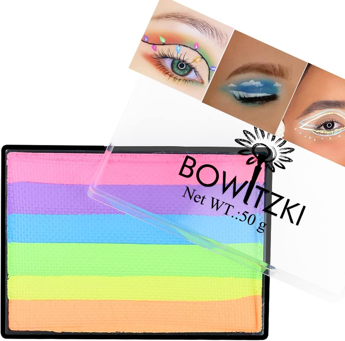 Bowitzki 50G Pastel Color Split Cake Water Activated Eyeliner UV Glow Graphic Eye Liner Hydra Liner Rainbow Face Body Paint Makeup image number 6