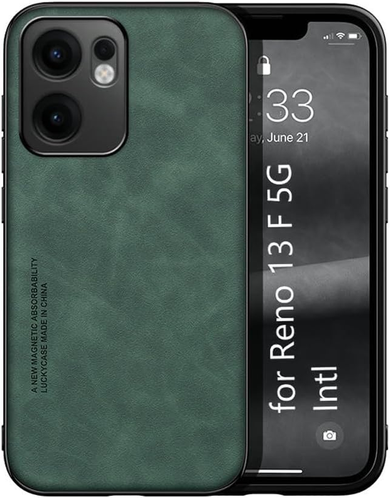 Kepuch Silklike Case Compatible for Oppo Reno 13 F 5G Intl - Magnetic Holder Built-In Metal Plate Cover Bumper - Green