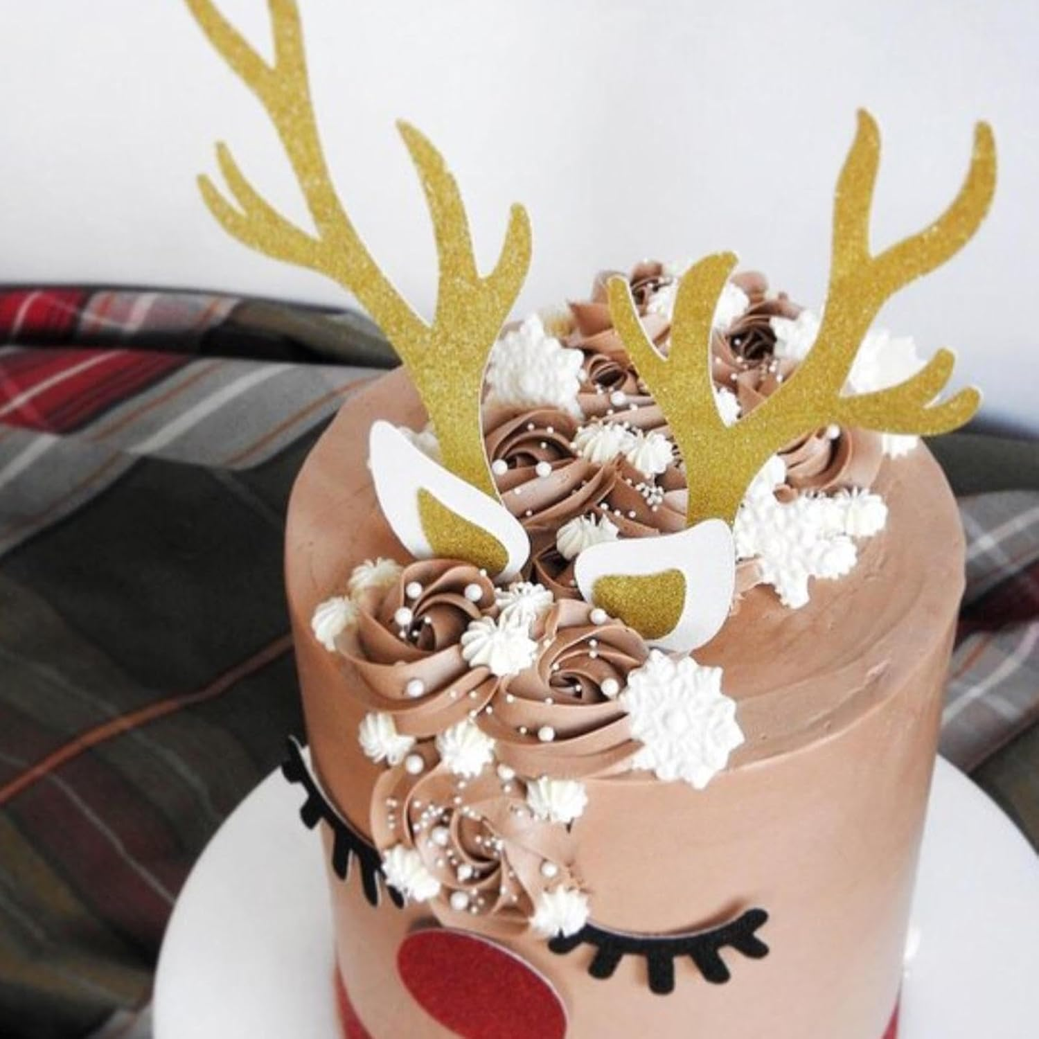 Deer Antler Cake Topper,Cake Topper Cake Decoration Rabbit Ears Antler - Cake Dessert Toppers Cake Decorating Supplies Safe for Wedding Christmas image number 5