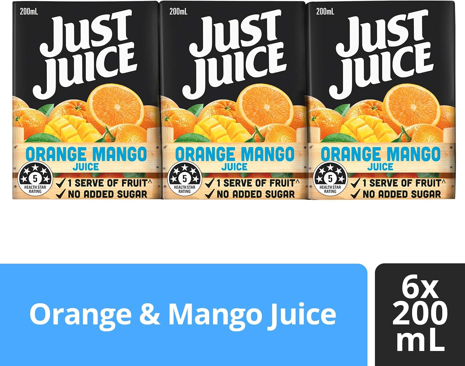 Just Juice Orange & Mango Juice Box, Poppers, Multipack, No Added Sugar, OJ Drinks, 6 X 200Ml image number 3