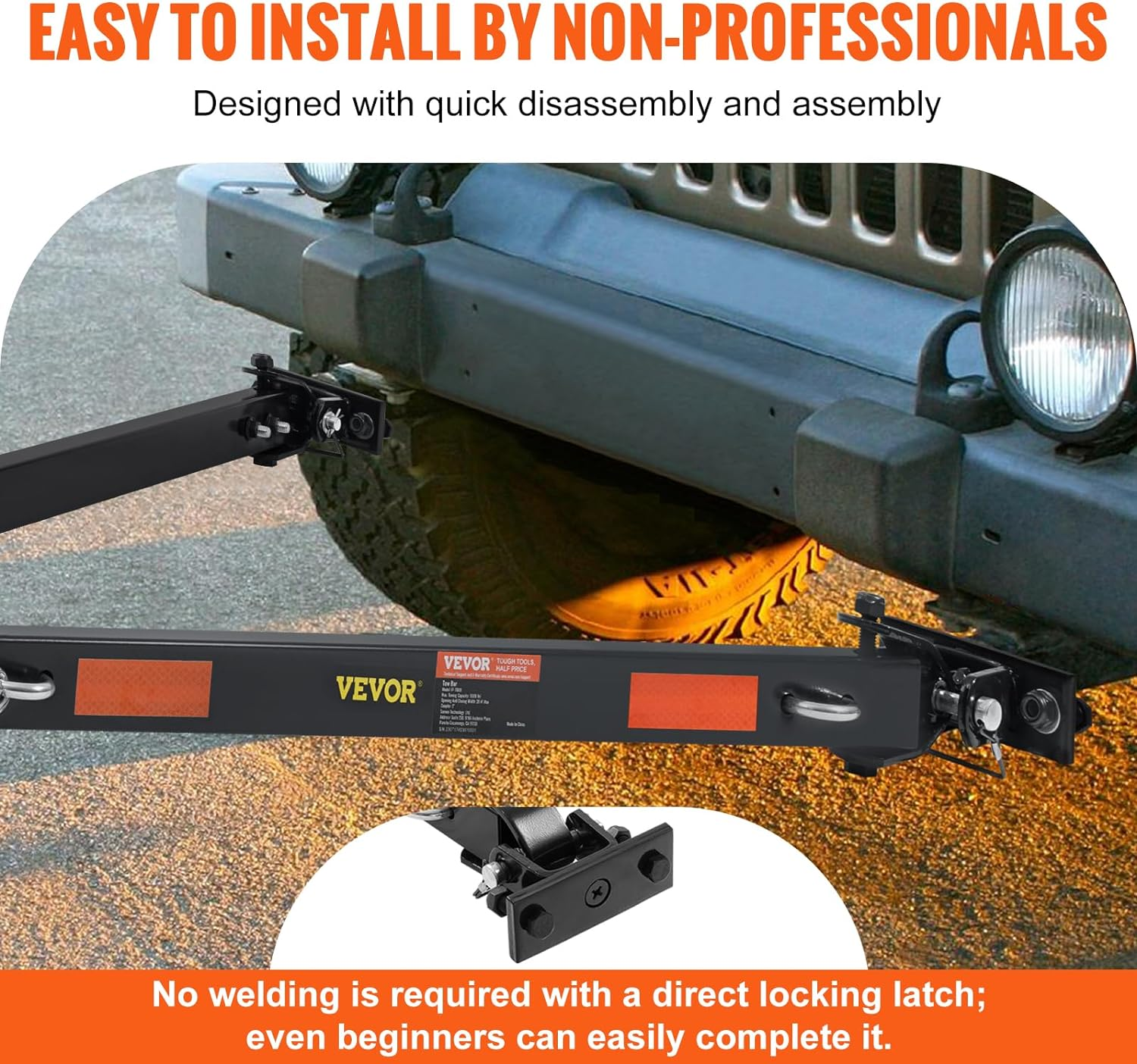 VEVOR Tow Bar, 2495 Kg Towing Capacity with Chains, Powder-Coating Alloy Steel Bumper-Mounted Universal Towing Bar, Coupler Fits 5Cm Ball Hitch, 100 Cm Opening Width, for RV Car Trailer Truck image number 4