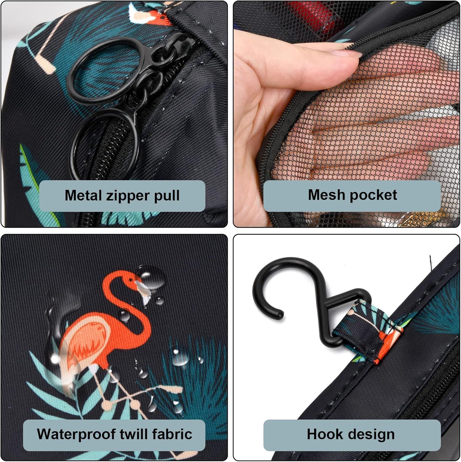 Large Hanging Toiletry Bag, 25.5X17X8.5Cm, Waterproof Makeup Bag Travel with 4 Compartments, Foldable Portable Wash Bag Women Men, for Travel Toiletries Essentials Bathroom Shower image number 5