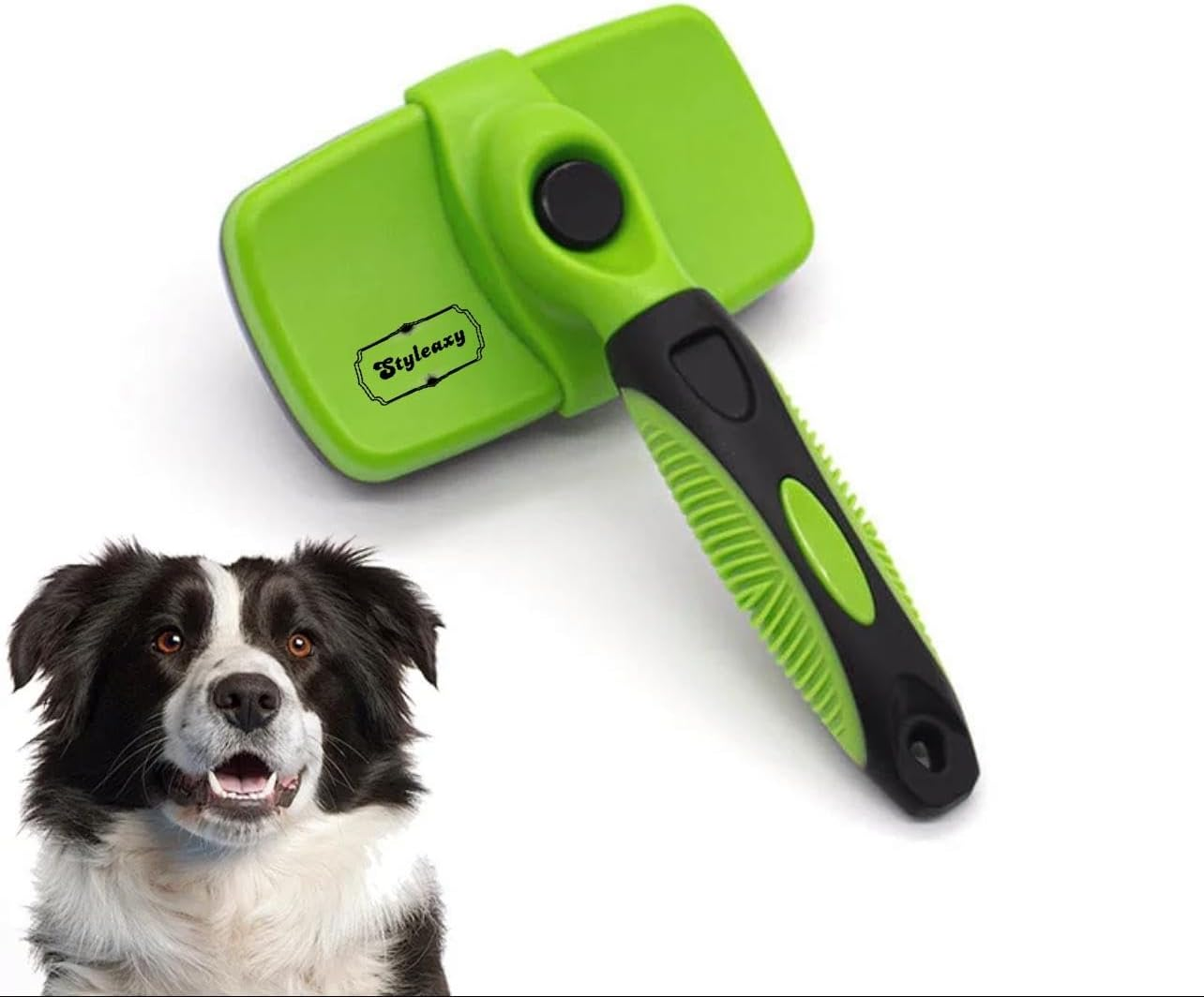 Large Self-Cleaning Slicker Brush - Premium Shedding & Grooming Tool for Pets, Removes Loose Hair, Fur, Undercoat, Mats, Tangles, and Knots for Small, Medium, Large, and Sensitive Long/Short-Haired Dogs, Cats, and Rabbits. Enjoy an Easy At-Home Grooming Experience in Green and Blue. (Green) image number 5