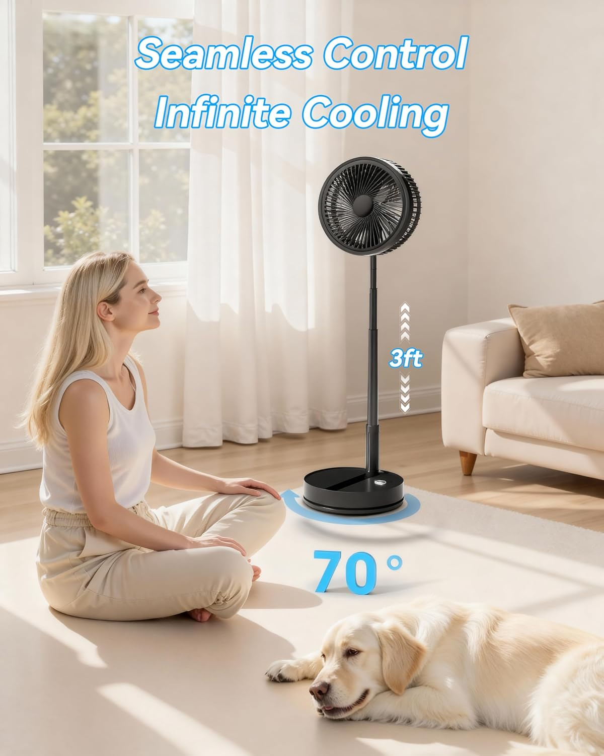 Shanghigh Portable Desk Fan - 4 Speed Quiet Foldable Table Fans, Adjustable Height Standing Floor Fan with 4 Timer, USB Rechargeable Oscillating Desktop Fan for Home Travel Office Bedroom Camping Room image number 1