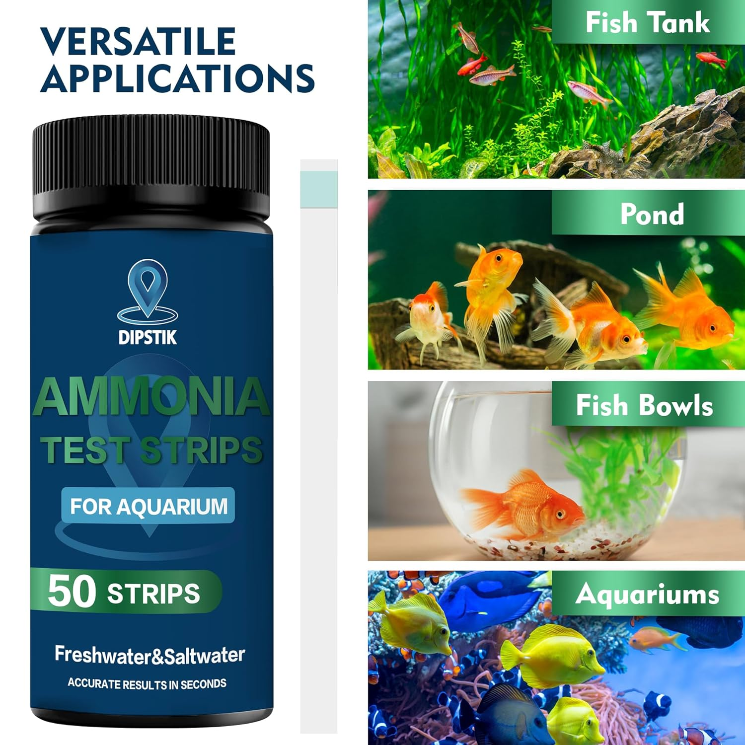 DIPSTIK Ammonia Test Strips for Fish Tank,Feshwater & Saltwater Aquarium Water Test Kit (50) image number 4