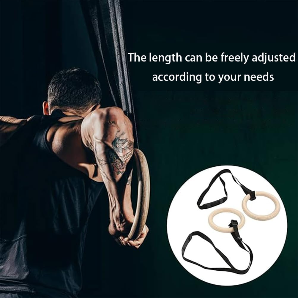 HPAMR Gymnastic Ring, Wooden Gym Rings, Gymnastics Training Annulus, Pull up Annulus Sets with 5.1M Unscaled Webbing for Home Gym Full Body Workout, 661Lbs Supported image number 6